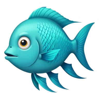 bright turquoise fish in perfect flat side profile, exactly facing right, single eye visible, completely 2D side view only, derpy stupid expression, no perspective at all sticker