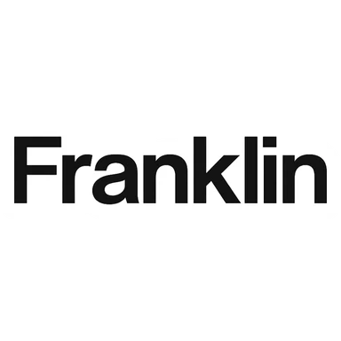 word mark of 'Franklin' with only the first letter capitalized, Helvetica-style startup font, minimalist, pure black sticker