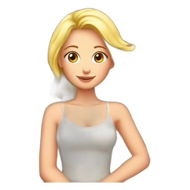 beautiful blonde with sitting on a giant peach sticker