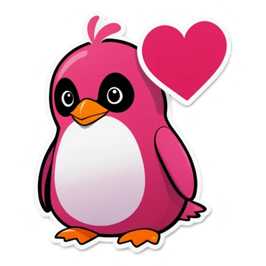 Pink penguin valentine sticker