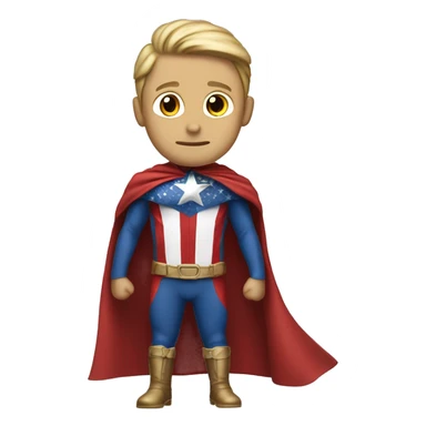 Emoji of Homelander from ‘The Boys’ series. USA flag-inspired costume with cape (red, blue, white). Confident, slightly menacing expression. sticker