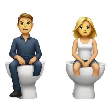 A couple sitting on two different toilets next to each other  sticker