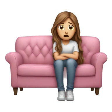 sad white girl with long brown hair crying on the cozy pink couch  sticker
