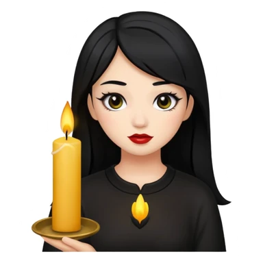 A gurl with black hair make up holding a candle sticker