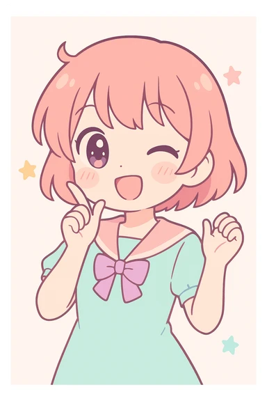 anime girl, cute, playful expression, vibrant colors, short hair, blushing cheeks sticker