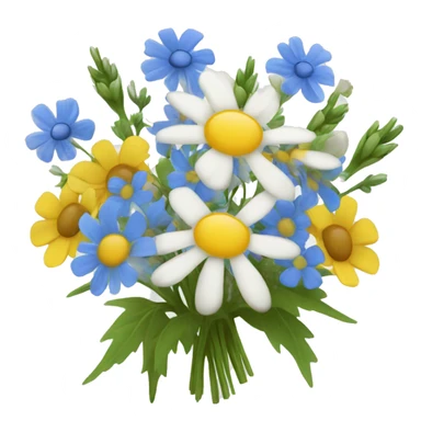 A bouquet of white, yellow, and blue wildflowers  sticker