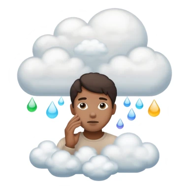 the items in the clound dont u underst<nd so it looks like hes thinking about that  sticker