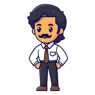 man with long black hair, mustache, no beard, brown skin sticker