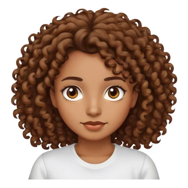 Femme cheveux bouclés sans volume brune avec les yeux marrons et un t-shirt blanc sticker