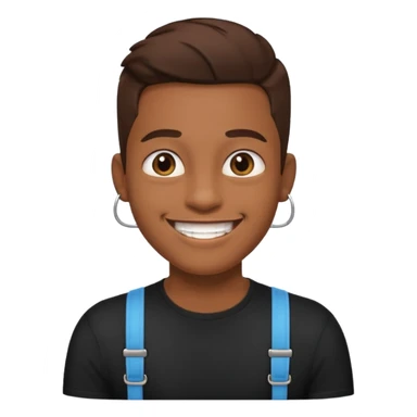 make this images have braces, no glasses,a black shirt, and brown skin sticker