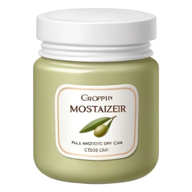 Pale olive body moisturizer cream pot with label sticker