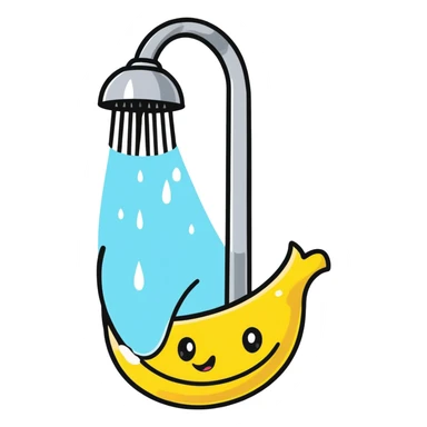 onion character taking a shower, water pouring from showerhead sticker