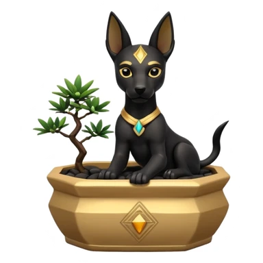  Relaxing black fur Anubis tiny statuette puppy badly-cracked irregular polydecagonbonsai pot  sticker