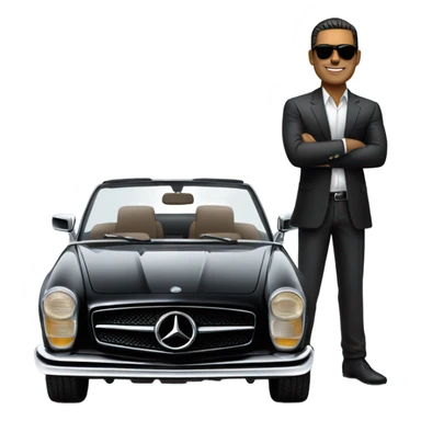Latino Businessman with sunglasses standing in front of black Mercedes convertible sticker