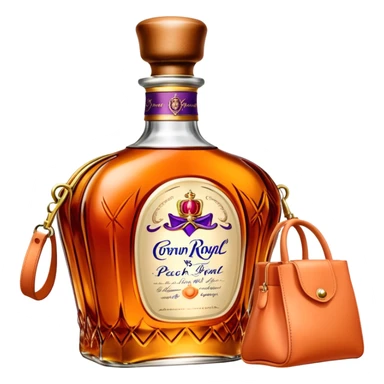 Crown Royal Peach whisky bottle with orange peach-colored bag sticker