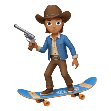 A very dangerous looking cowboy holding a gun and riding a skateboard  sticker