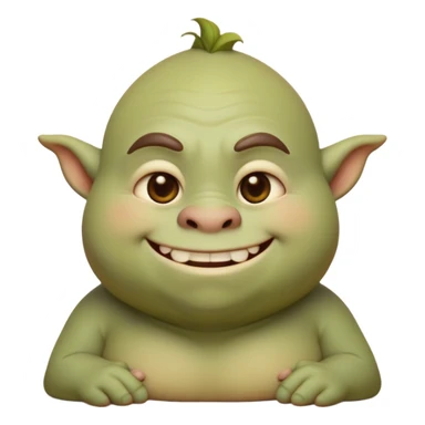 Cinematic Cute Ogre Portrait Emoji, with a surprisingly endearing, plump and huggable figure in soft earthy greens and browns, featuring big, kind eyes and a bashful smile, simplified yet irresistibly adorable, highly detailed with a soft glowing outline that captures the charm of a friendly giant who seems ready for a warm hug! sticker