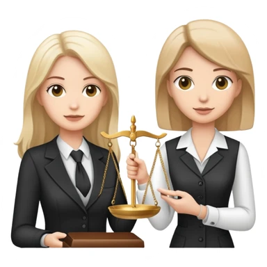 female notary with justice scale speaking with another woman sticker