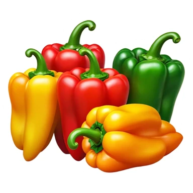 Cinematic bright colorful peppers, glossy and fresh, arranged in a vibrant mix of red, yellow, and green, warm glowing background, fresh and lively. sticker