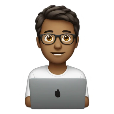 man with laptop in front, round glasses, dark brown hair sticker
