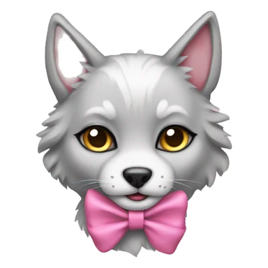 Wolf cat wearing a pink bow sticker