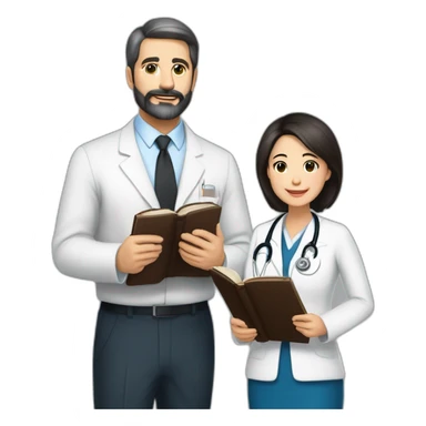 husband american age 64 dark brown hair trimmed beard wearing business suit holding bible together, wife asian age 64 black shoulder length hair wearing nurse uniform, no children sticker