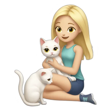 cute blonde girl taking care of cats sticker