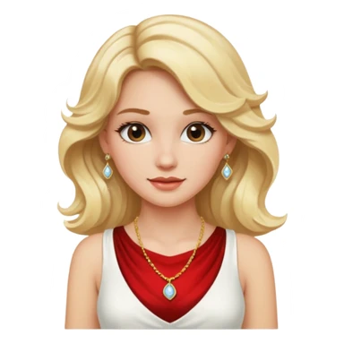 a wavy blonde girl with white sexy dress, having necklace and earing sticker
