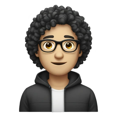 white skin male with curly black hair, round glasses sticker