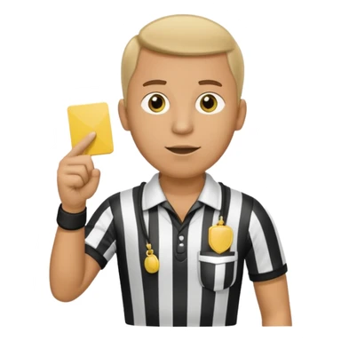 A calm referee with striped shirt, pointing clearly toward the field wearing whistle as a necklace sticker