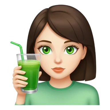 brunette girl with green eyes drinks green drink sticker