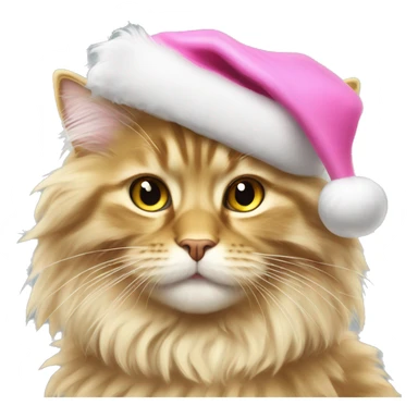 fluffy gold maincoon cat in pink santa hat  sticker