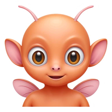 Portrait of a cute alien with round head, big shiny eyes, pastel orange skin, small antennae, friendly expression, cartoon style sticker