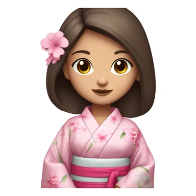 cute brunette girl with blue eyes in pink flower kimono sticker