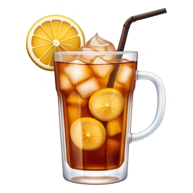 Cinematic Realistic Thai Ice Tea Drink Emoji, depicted as a chilled glass of sweet, creamy iced tea rendered with vivid textures and refreshing, dynamic lighting. sticker