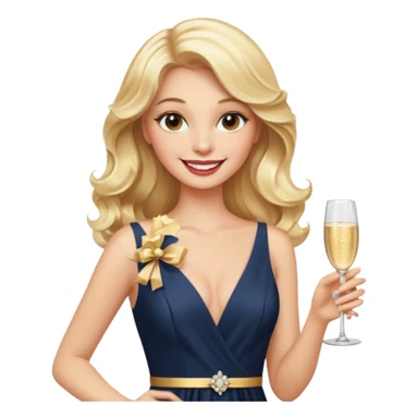 Glamorous blonde lady holding champagne bottle, long hair with makeup smiling  sticker