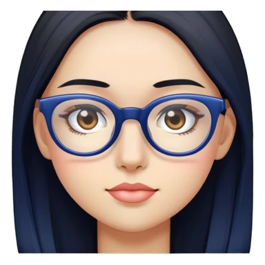 Create a girl with mid short kinda long black hair, shes light tan pinkish with dark blue glasses on the top and clear on the bottom sticker