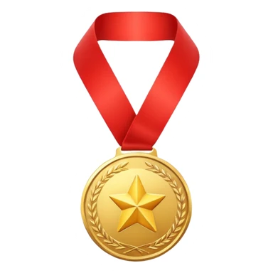 A gold medal with a ribbon sticker