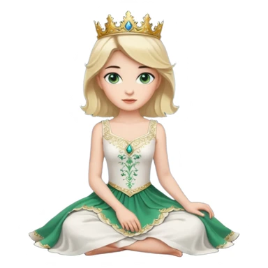 prince,  black Hair, blue eyes, garment,  woman, siiting on prince, white sleveless dress, blonde hair, green eyes, sticker