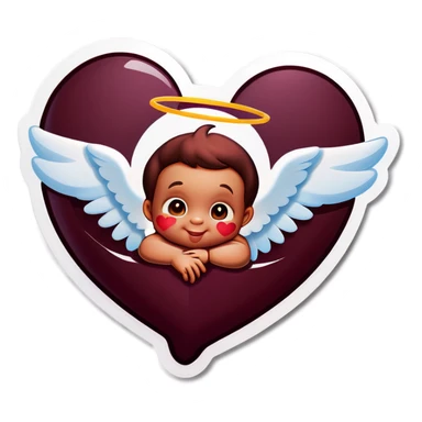 Deep maroon emoji heart with a little baby boy angel inside  sticker
