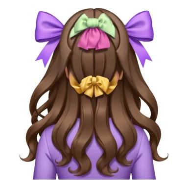 brown wavy long hair from behind with a medium lilac bow sticker