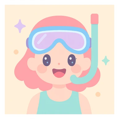 woman wearing snorkeling mask smiling, bright and cute style sticker