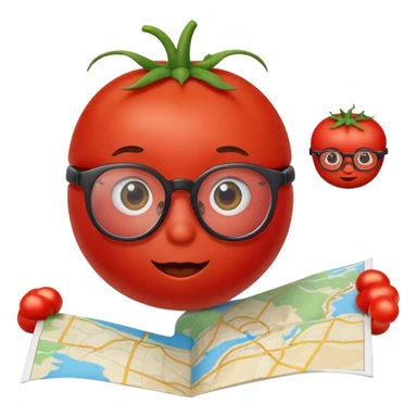 cute tomato wearing glasses, looking at a map sticker