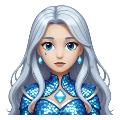 Athena from Lore Olympus with long silver hair, silver sequin outfit sticker