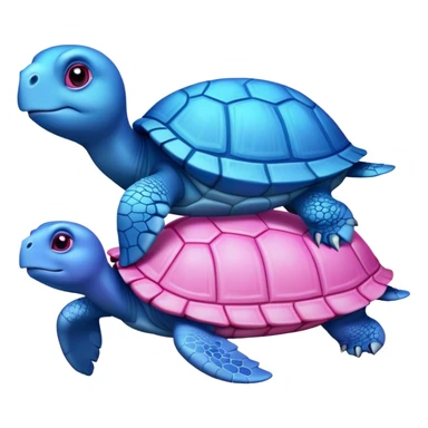 A blue turtle on top of a pink turtle sticker