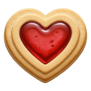Realistic shortbread cookie in the shape of a heart with red jelly middle filling and sprinkled powder sugar on top. sticker