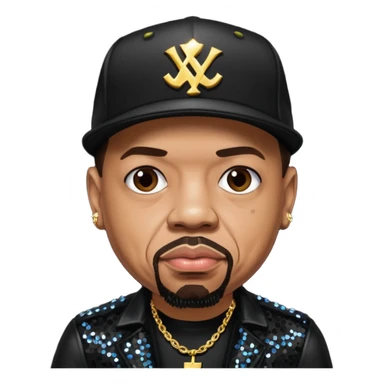 Ice T, Rapper with dark brown hair, black sequin outfit sticker