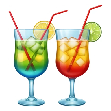 Create an emoji of two cocktails cheers action, one glass of green and yellow color and one glass of blue and red, without any fruit, make a toast asction sticker