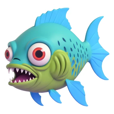 zombie fish, bulging eye, torn fins, green and blue colors sticker