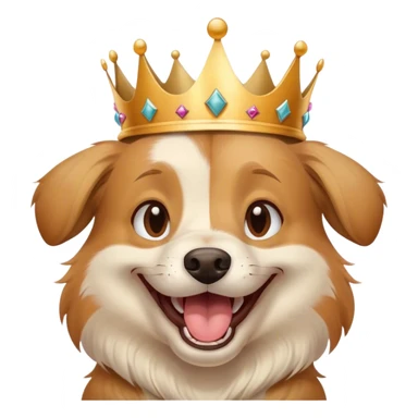 Dog laughing really hard with a crown sticker